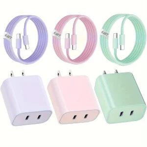 40W Dual Port USB C Fast Charger With 6.6ft Long USB C Charging Cable